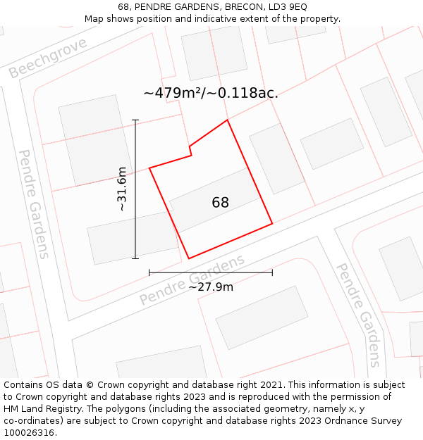 68, PENDRE GARDENS, BRECON, LD3 9EQ: Plot and title map