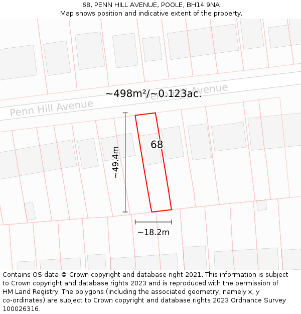 68, PENN HILL AVENUE, POOLE, BH14 9NA: Plot and title map