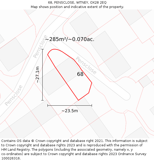 68, PENSCLOSE, WITNEY, OX28 2EQ: Plot and title map