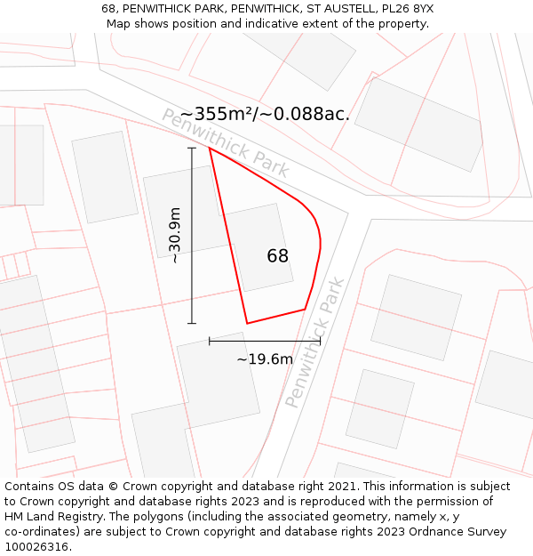 68, PENWITHICK PARK, PENWITHICK, ST AUSTELL, PL26 8YX: Plot and title map