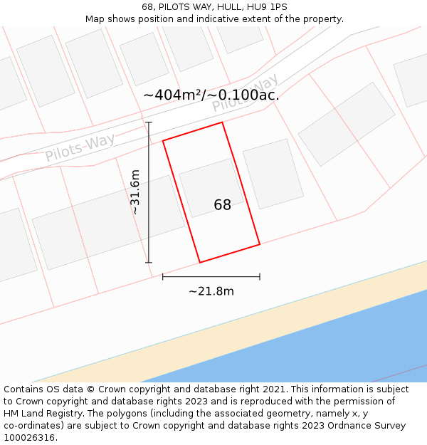 68, PILOTS WAY, HULL, HU9 1PS: Plot and title map