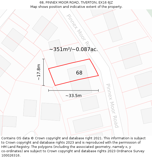 68, PINNEX MOOR ROAD, TIVERTON, EX16 6JZ: Plot and title map