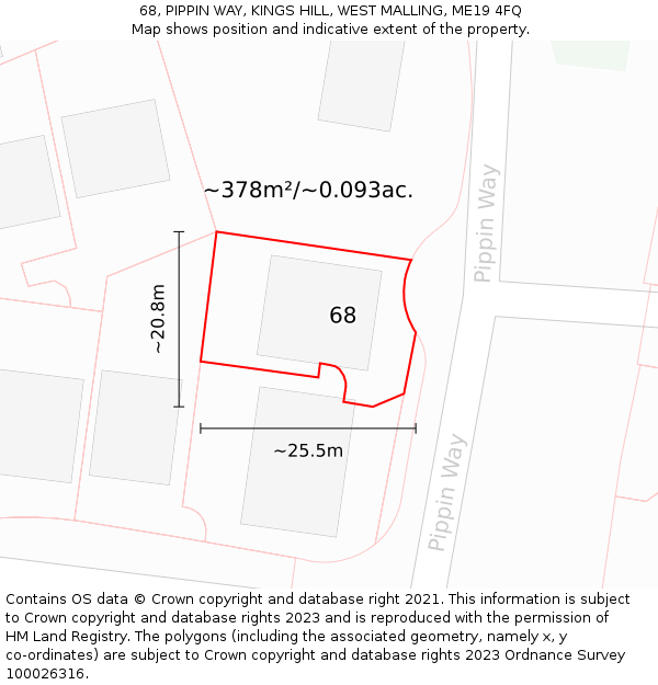 68, PIPPIN WAY, KINGS HILL, WEST MALLING, ME19 4FQ: Plot and title map