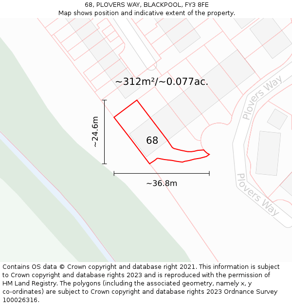 68, PLOVERS WAY, BLACKPOOL, FY3 8FE: Plot and title map