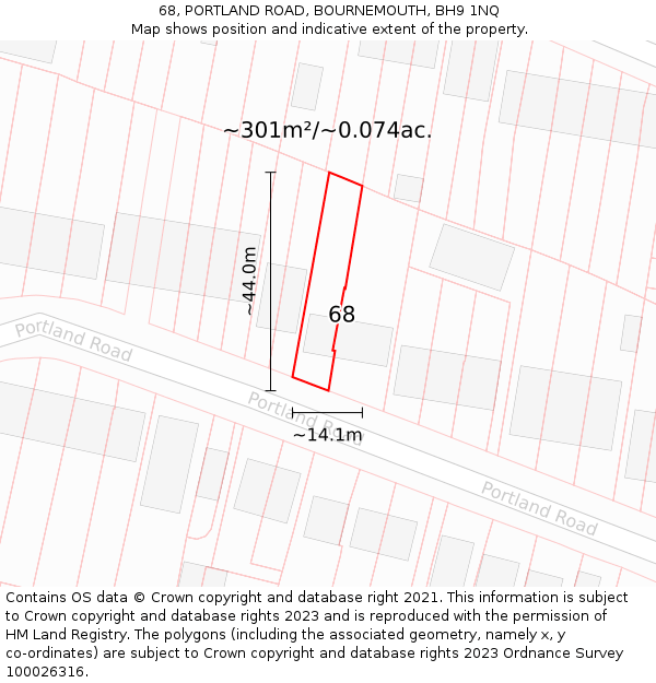 68, PORTLAND ROAD, BOURNEMOUTH, BH9 1NQ: Plot and title map