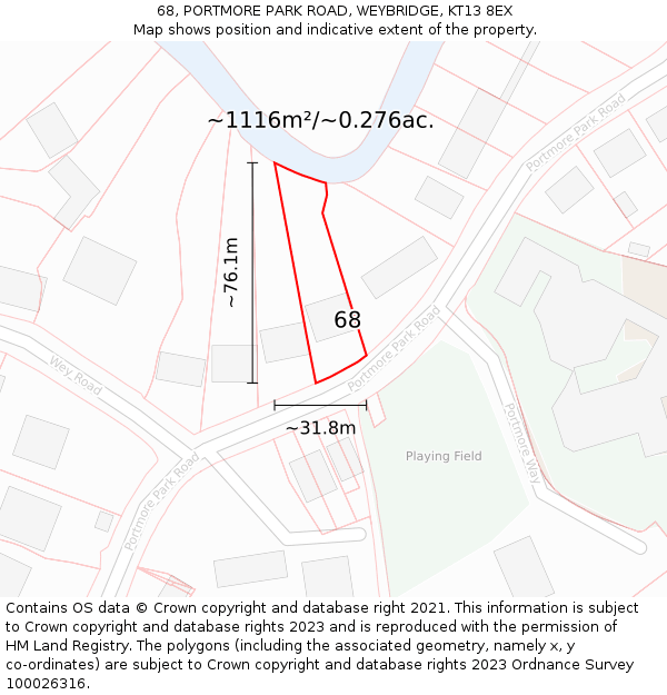 68, PORTMORE PARK ROAD, WEYBRIDGE, KT13 8EX: Plot and title map