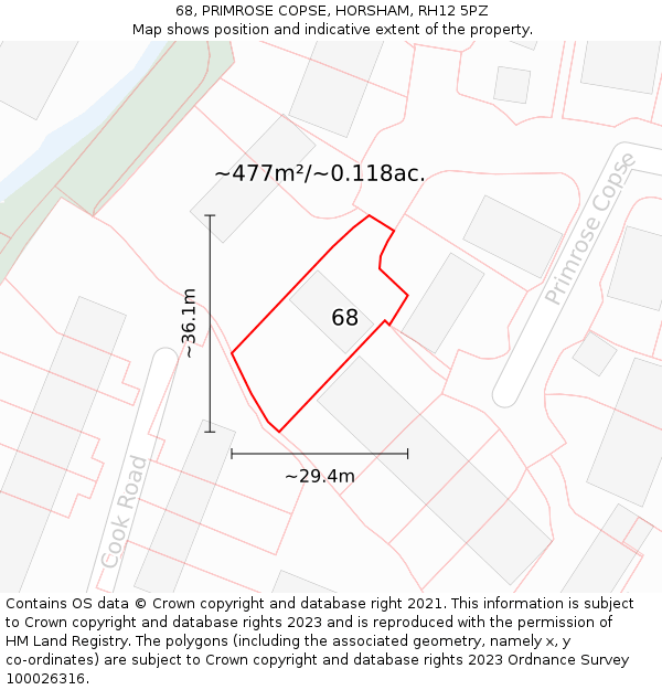 68, PRIMROSE COPSE, HORSHAM, RH12 5PZ: Plot and title map