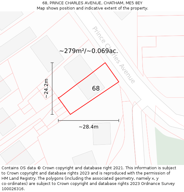 68, PRINCE CHARLES AVENUE, CHATHAM, ME5 8EY: Plot and title map