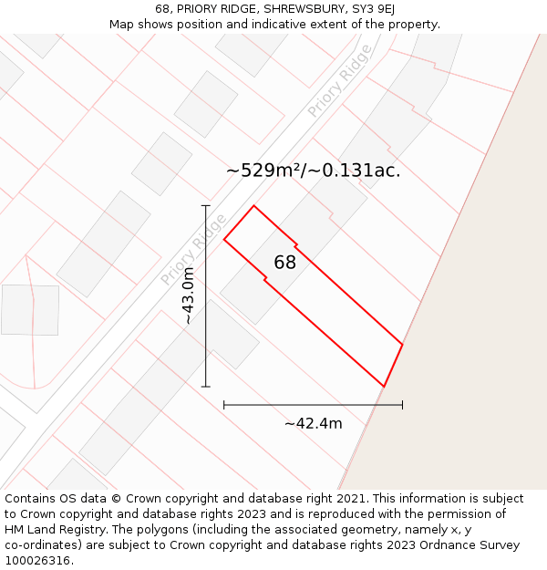 68, PRIORY RIDGE, SHREWSBURY, SY3 9EJ: Plot and title map