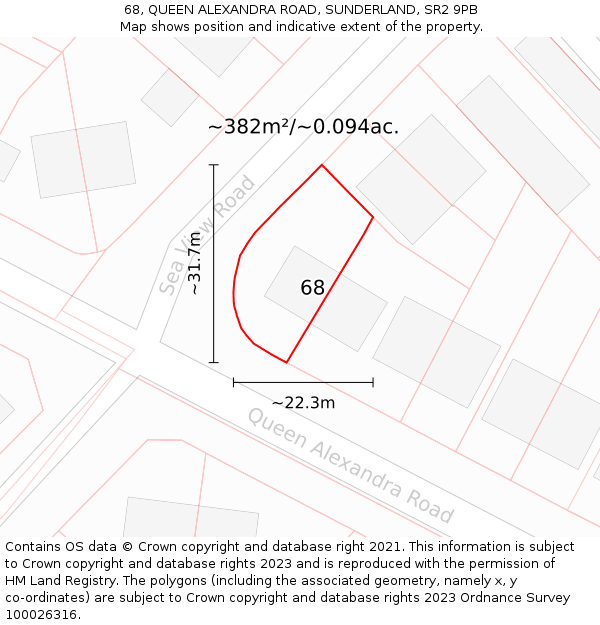 68, QUEEN ALEXANDRA ROAD, SUNDERLAND, SR2 9PB: Plot and title map