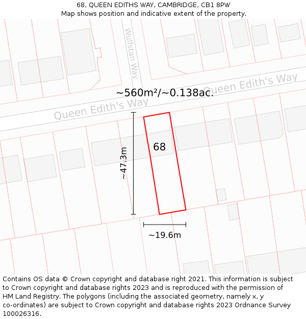 68, QUEEN EDITHS WAY, CAMBRIDGE, CB1 8PW: Plot and title map