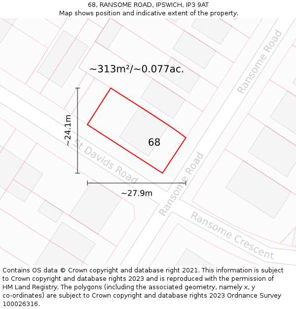68, RANSOME ROAD, IPSWICH, IP3 9AT: Plot and title map