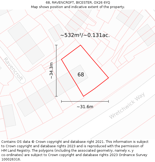 68, RAVENCROFT, BICESTER, OX26 6YQ: Plot and title map