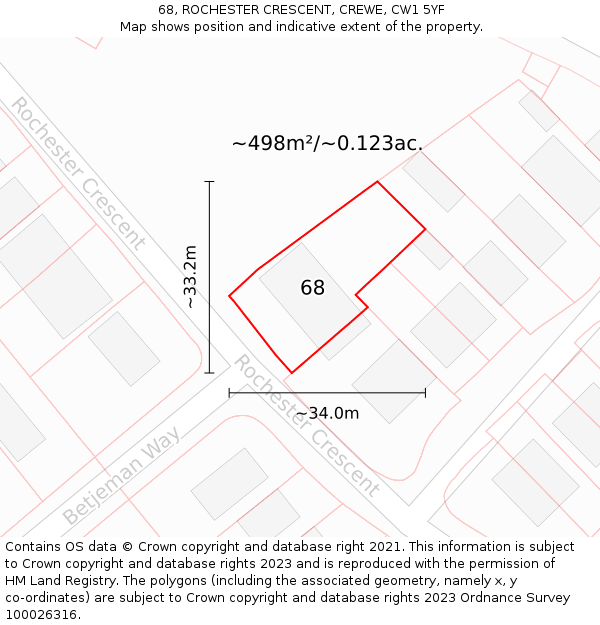 68, ROCHESTER CRESCENT, CREWE, CW1 5YF: Plot and title map