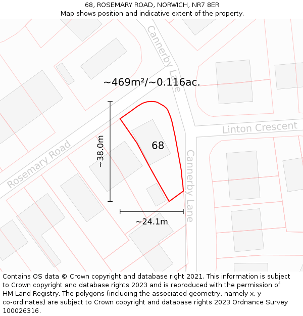 68, ROSEMARY ROAD, NORWICH, NR7 8ER: Plot and title map