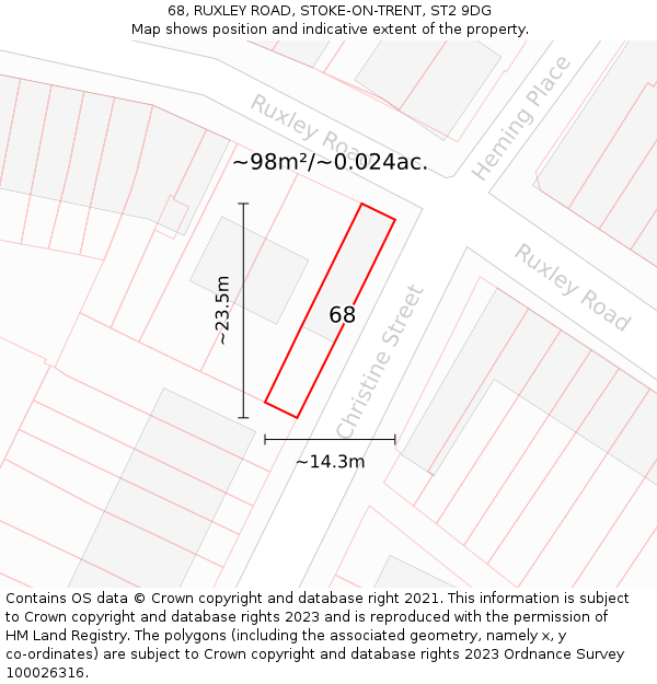 68, RUXLEY ROAD, STOKE-ON-TRENT, ST2 9DG: Plot and title map