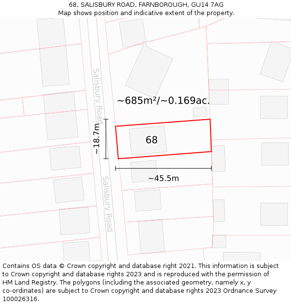 68, SALISBURY ROAD, FARNBOROUGH, GU14 7AG: Plot and title map