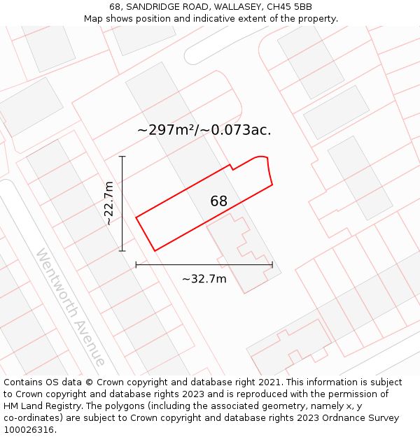 68, SANDRIDGE ROAD, WALLASEY, CH45 5BB: Plot and title map