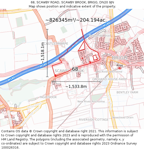 68, SCAWBY ROAD, SCAWBY BROOK, BRIGG, DN20 9JN: Plot and title map