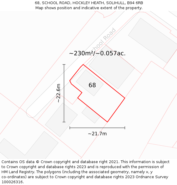 68, SCHOOL ROAD, HOCKLEY HEATH, SOLIHULL, B94 6RB: Plot and title map