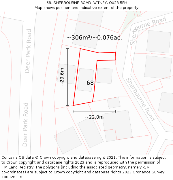 68, SHERBOURNE ROAD, WITNEY, OX28 5FH: Plot and title map