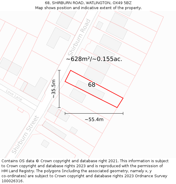 68, SHIRBURN ROAD, WATLINGTON, OX49 5BZ: Plot and title map