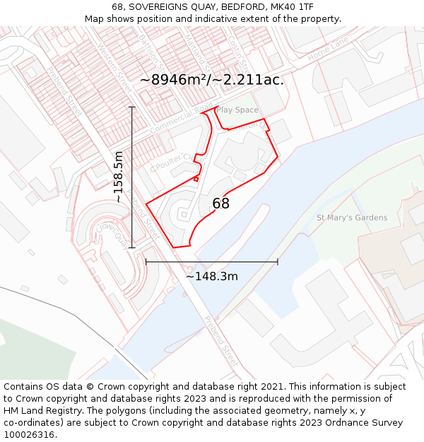 68, SOVEREIGNS QUAY, BEDFORD, MK40 1TF: Plot and title map