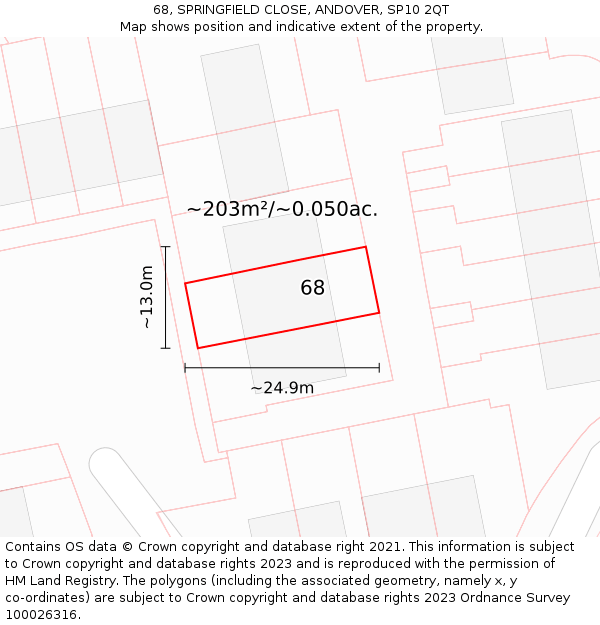 68, SPRINGFIELD CLOSE, ANDOVER, SP10 2QT: Plot and title map