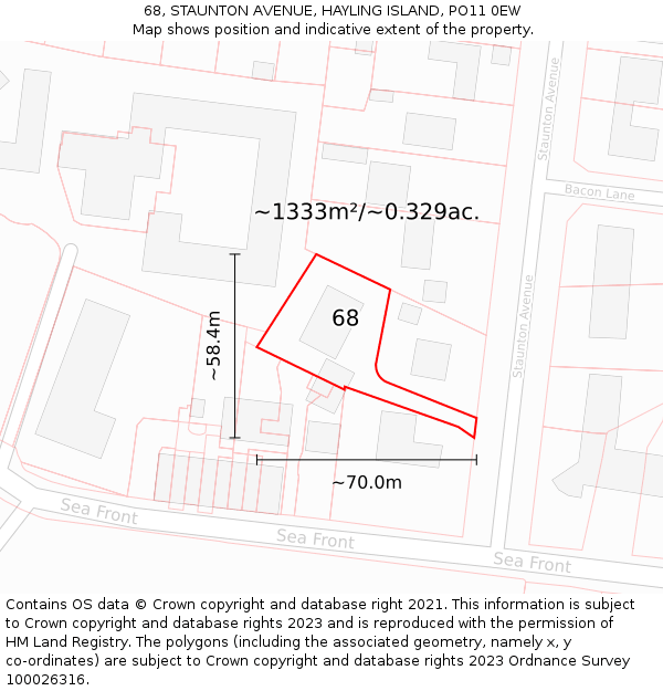 68, STAUNTON AVENUE, HAYLING ISLAND, PO11 0EW: Plot and title map