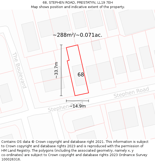 68, STEPHEN ROAD, PRESTATYN, LL19 7EH: Plot and title map