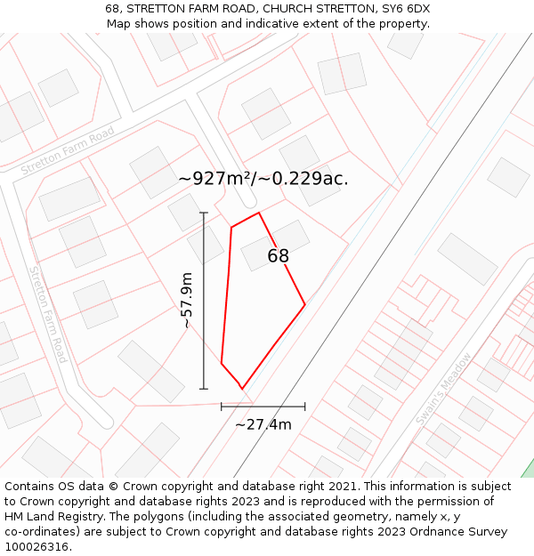 68, STRETTON FARM ROAD, CHURCH STRETTON, SY6 6DX: Plot and title map