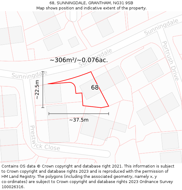 68, SUNNINGDALE, GRANTHAM, NG31 9SB: Plot and title map