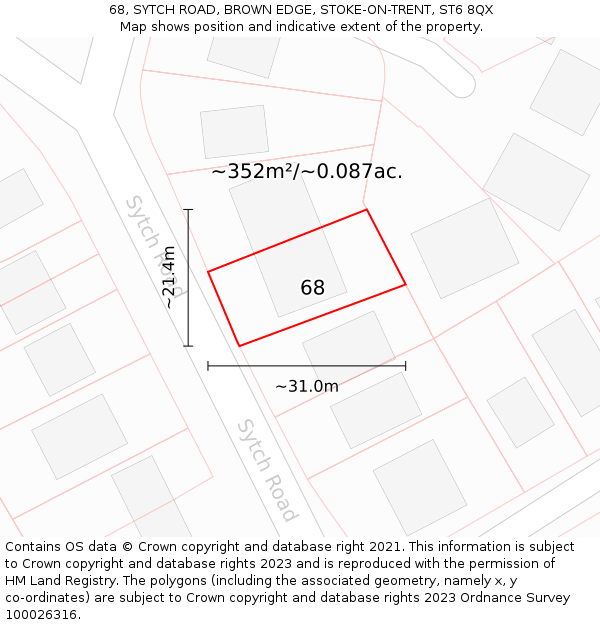 68, SYTCH ROAD, BROWN EDGE, STOKE-ON-TRENT, ST6 8QX: Plot and title map