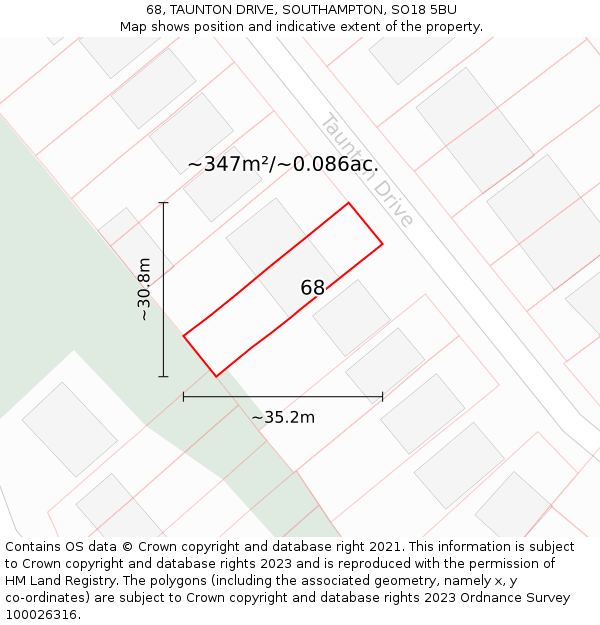 68, TAUNTON DRIVE, SOUTHAMPTON, SO18 5BU: Plot and title map