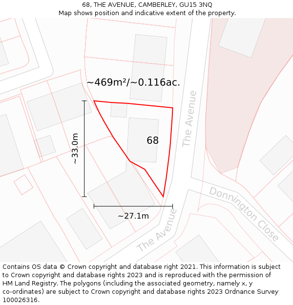 68, THE AVENUE, CAMBERLEY, GU15 3NQ: Plot and title map