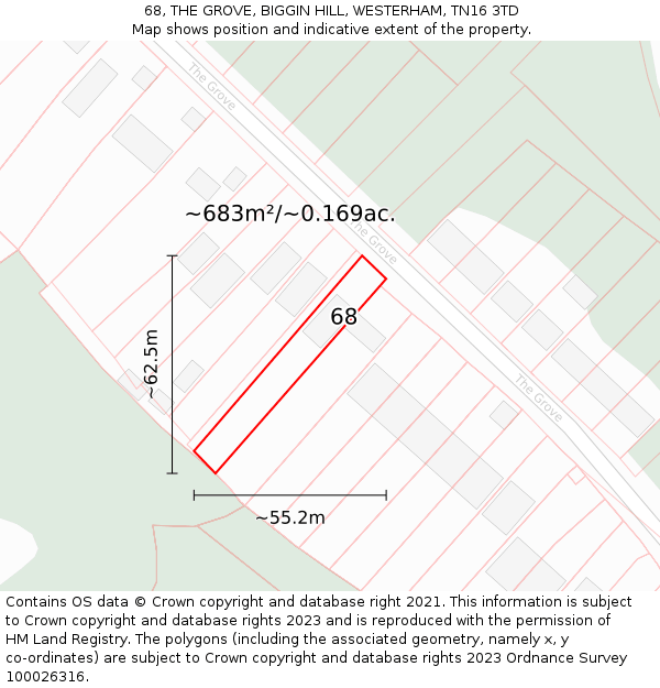 68, THE GROVE, BIGGIN HILL, WESTERHAM, TN16 3TD: Plot and title map