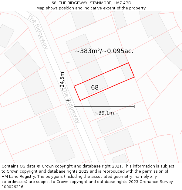 68, THE RIDGEWAY, STANMORE, HA7 4BD: Plot and title map