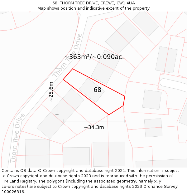 68, THORN TREE DRIVE, CREWE, CW1 4UA: Plot and title map