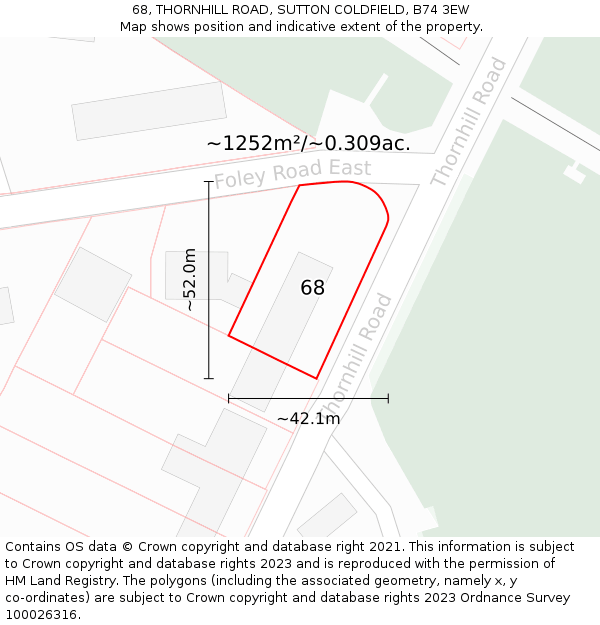 68, THORNHILL ROAD, SUTTON COLDFIELD, B74 3EW: Plot and title map