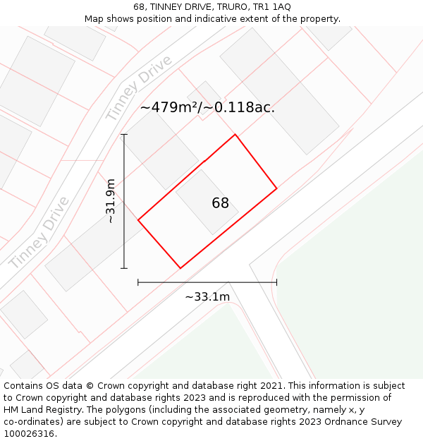 68, TINNEY DRIVE, TRURO, TR1 1AQ: Plot and title map