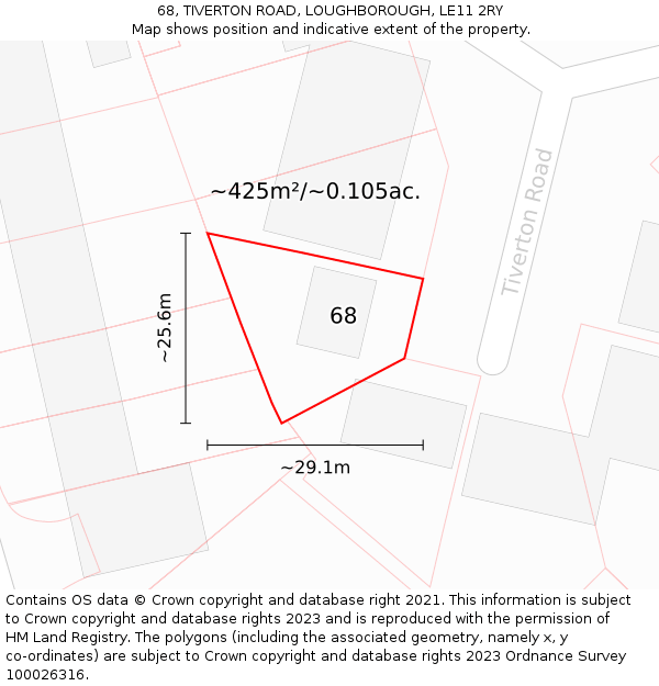 68, TIVERTON ROAD, LOUGHBOROUGH, LE11 2RY: Plot and title map