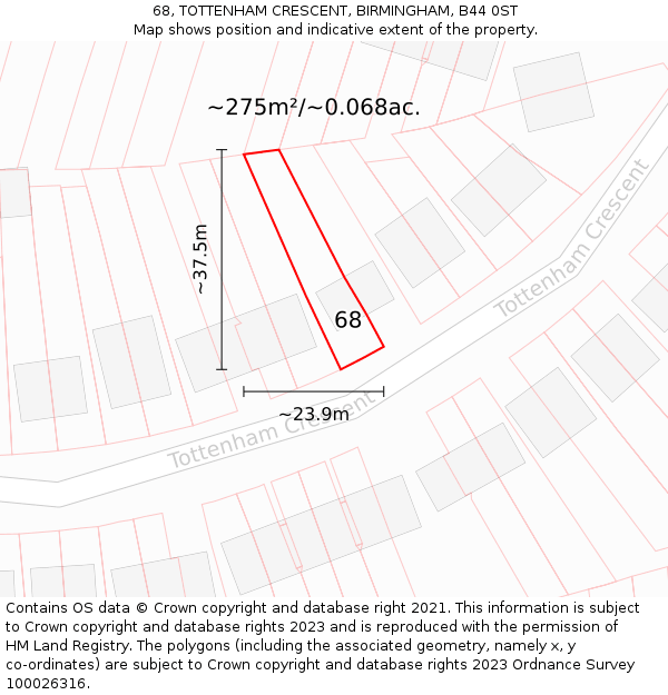 68, TOTTENHAM CRESCENT, BIRMINGHAM, B44 0ST: Plot and title map