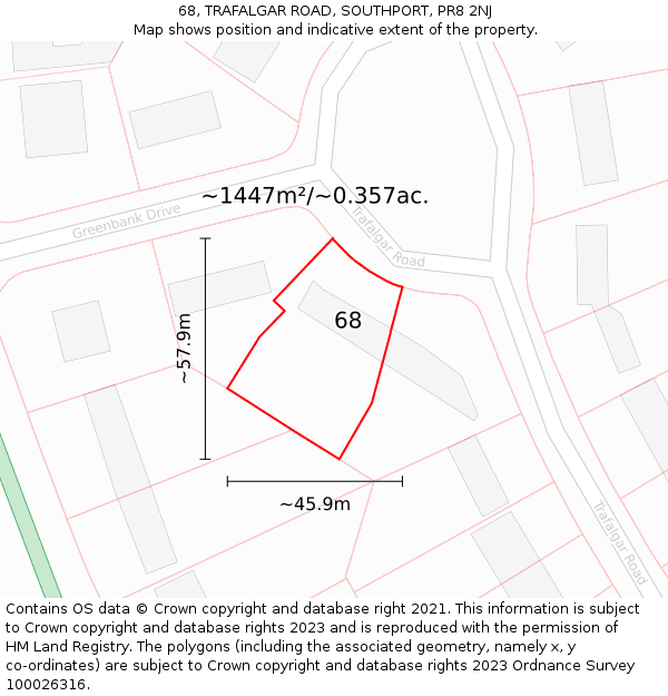 68, TRAFALGAR ROAD, SOUTHPORT, PR8 2NJ: Plot and title map