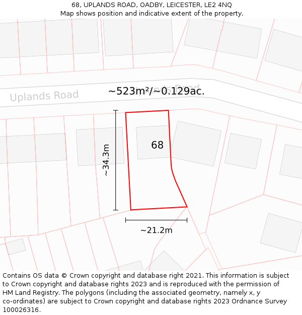 68, UPLANDS ROAD, OADBY, LEICESTER, LE2 4NQ: Plot and title map