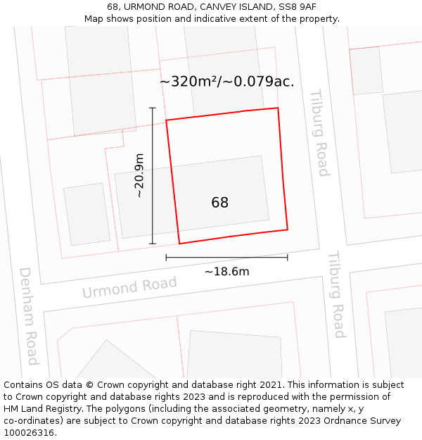 68, URMOND ROAD, CANVEY ISLAND, SS8 9AF: Plot and title map