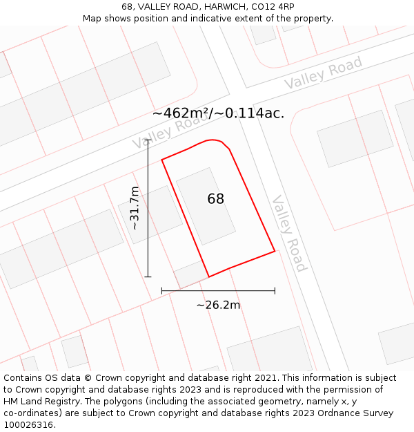 68, VALLEY ROAD, HARWICH, CO12 4RP: Plot and title map