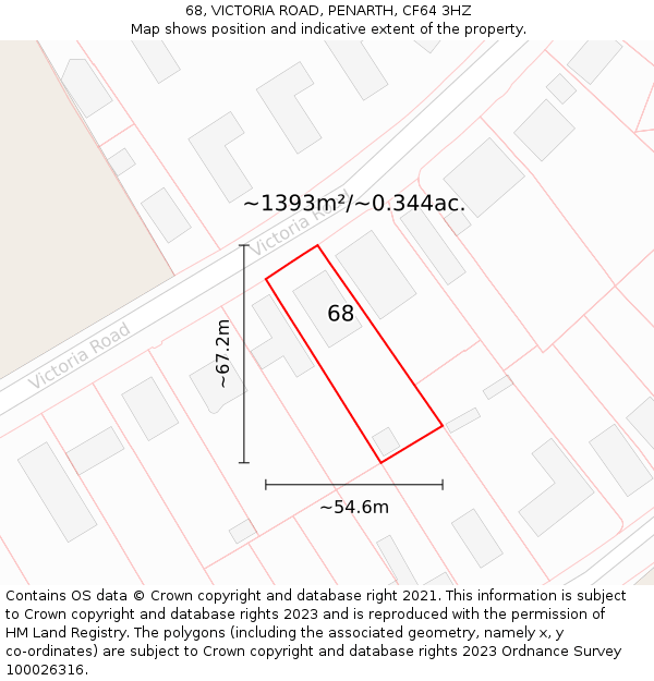 68, VICTORIA ROAD, PENARTH, CF64 3HZ: Plot and title map