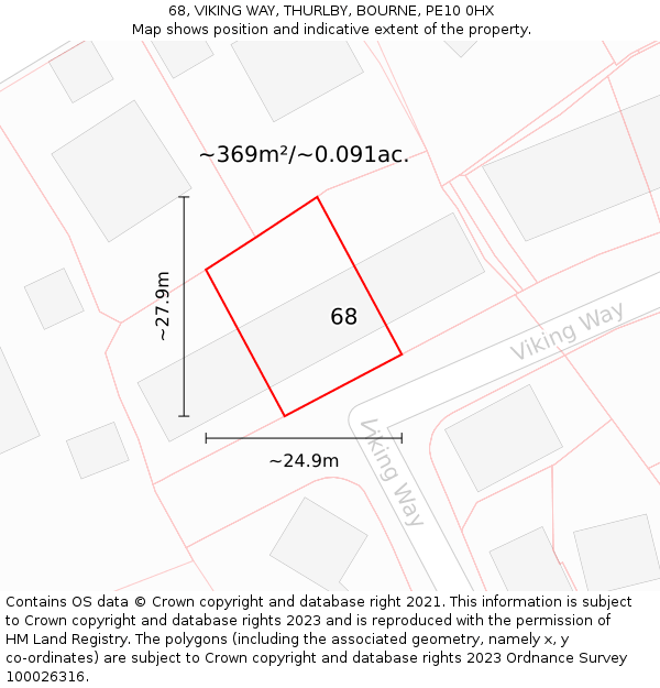 68, VIKING WAY, THURLBY, BOURNE, PE10 0HX: Plot and title map