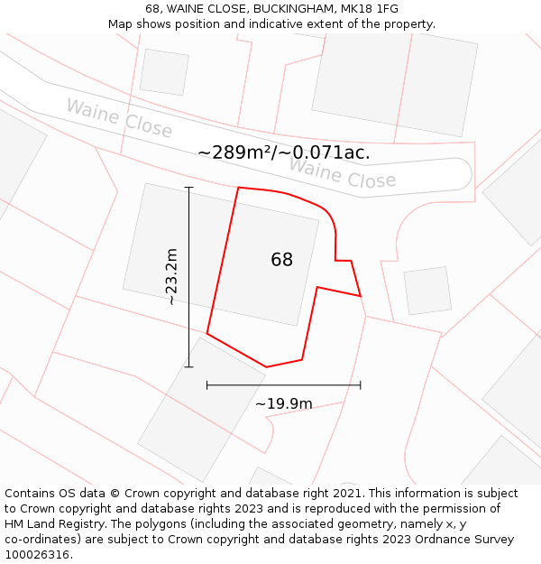 68, WAINE CLOSE, BUCKINGHAM, MK18 1FG: Plot and title map