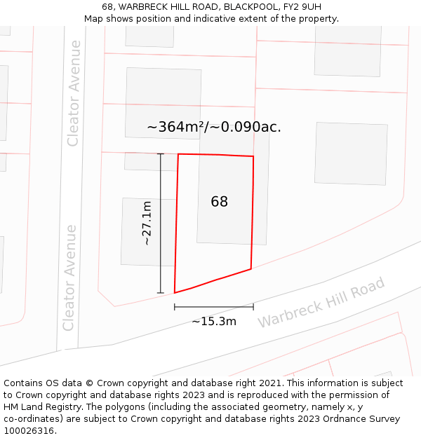 68, WARBRECK HILL ROAD, BLACKPOOL, FY2 9UH: Plot and title map